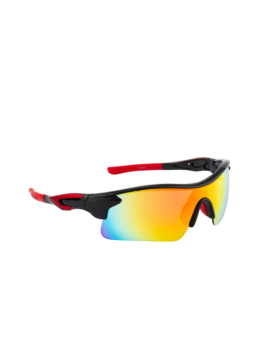 Clark N Palmer Unisex Mirrored Lens & Black Sports Sunglasses with UV Protected Lens, Red