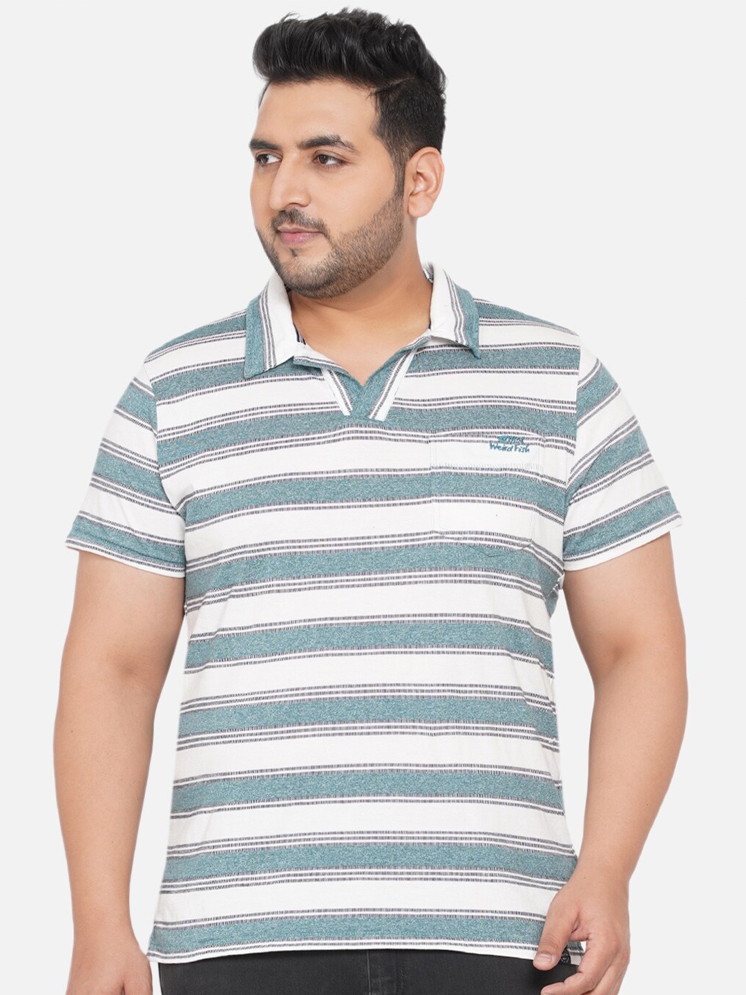 Santonio Men White Striped Polo Collar T-shirt