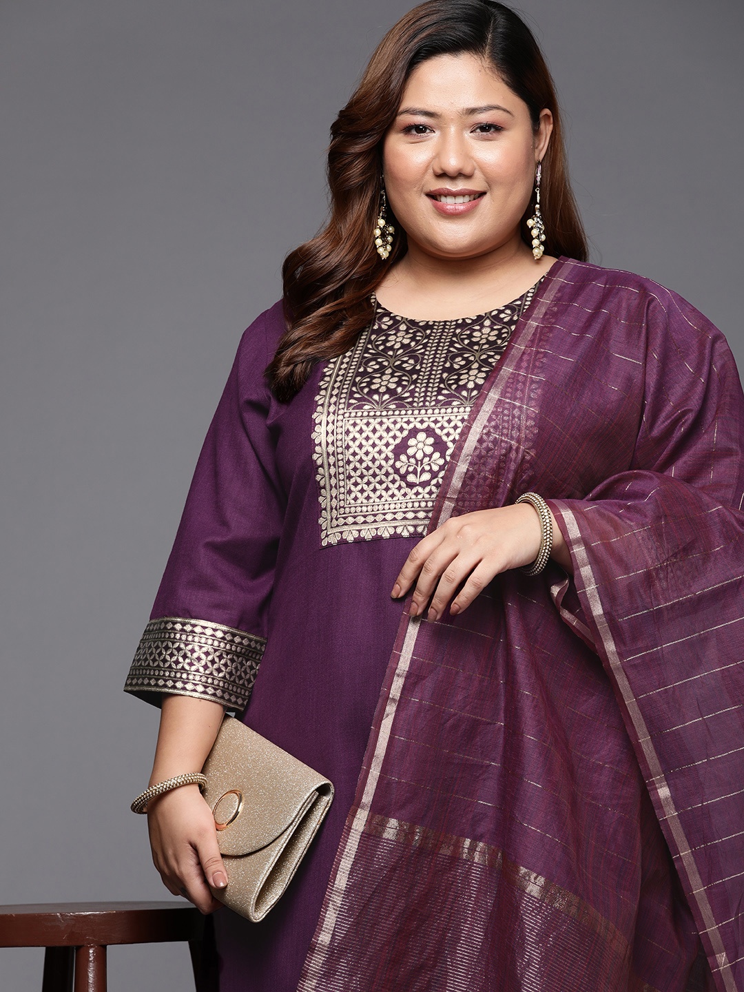 Indo Era Women Plus Size Purple Ethnic Motifs Kurta with Palazzos & With Dupatta
Indo Era Women Plus Size Purple Ethnic Motifs Kurta with Palazzos & With Dupatta