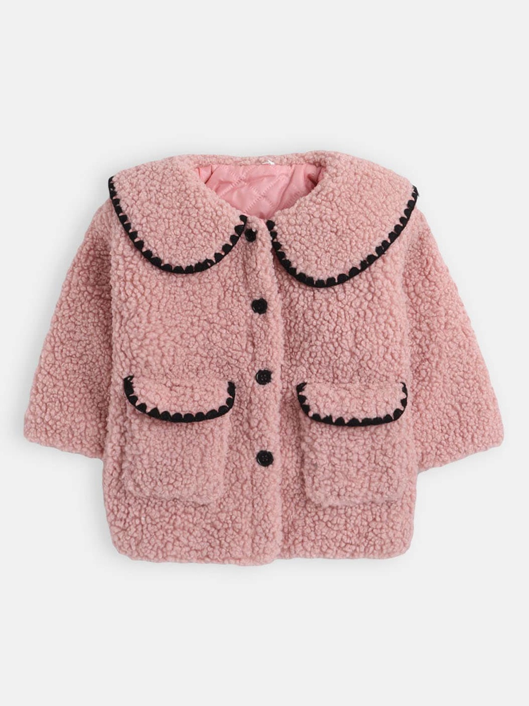 Hopscotch Girls Pink Solid Sherpa Coats