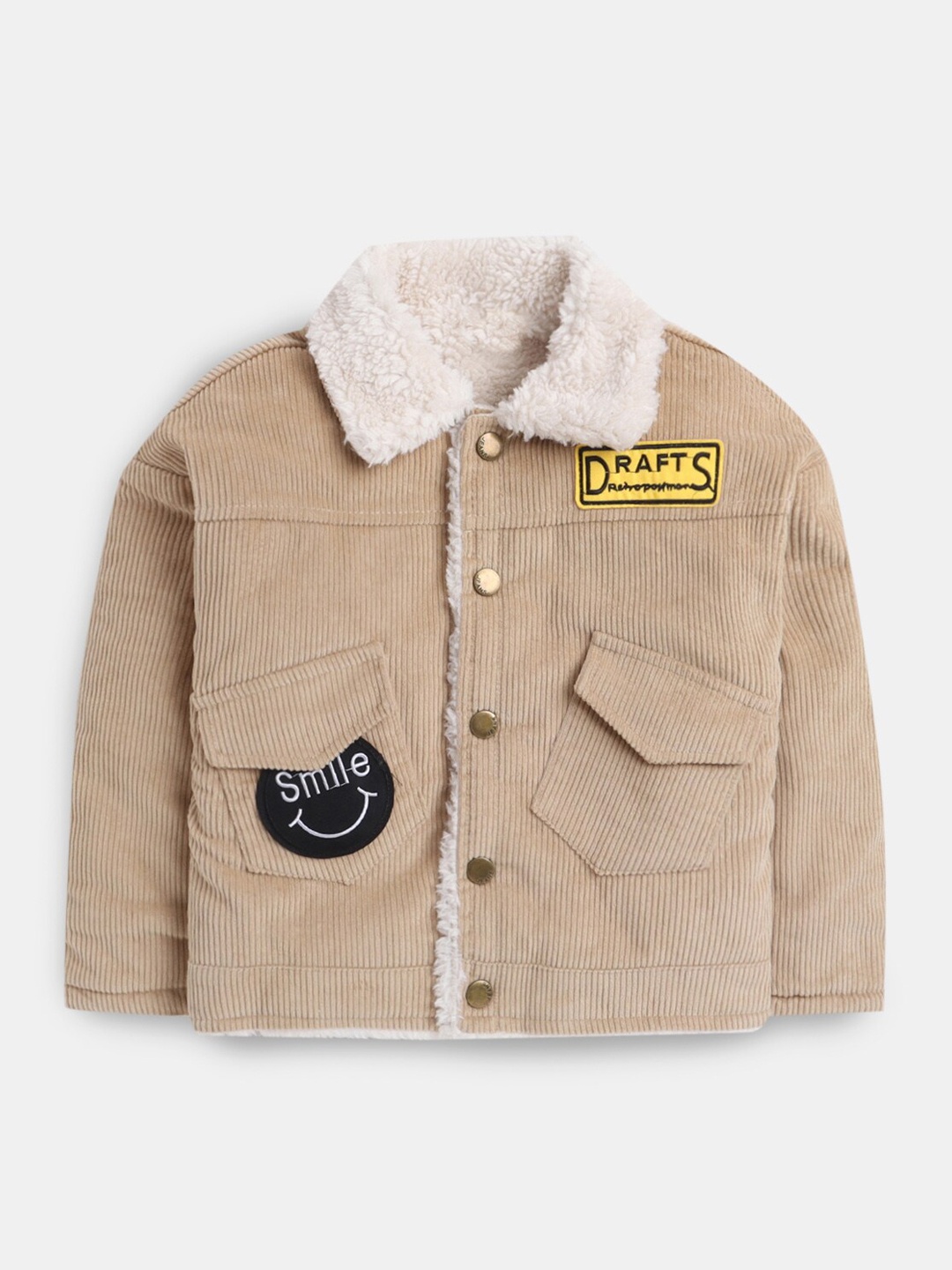 Hopscotch Boys Beige Tailored Jacket with Patchwork