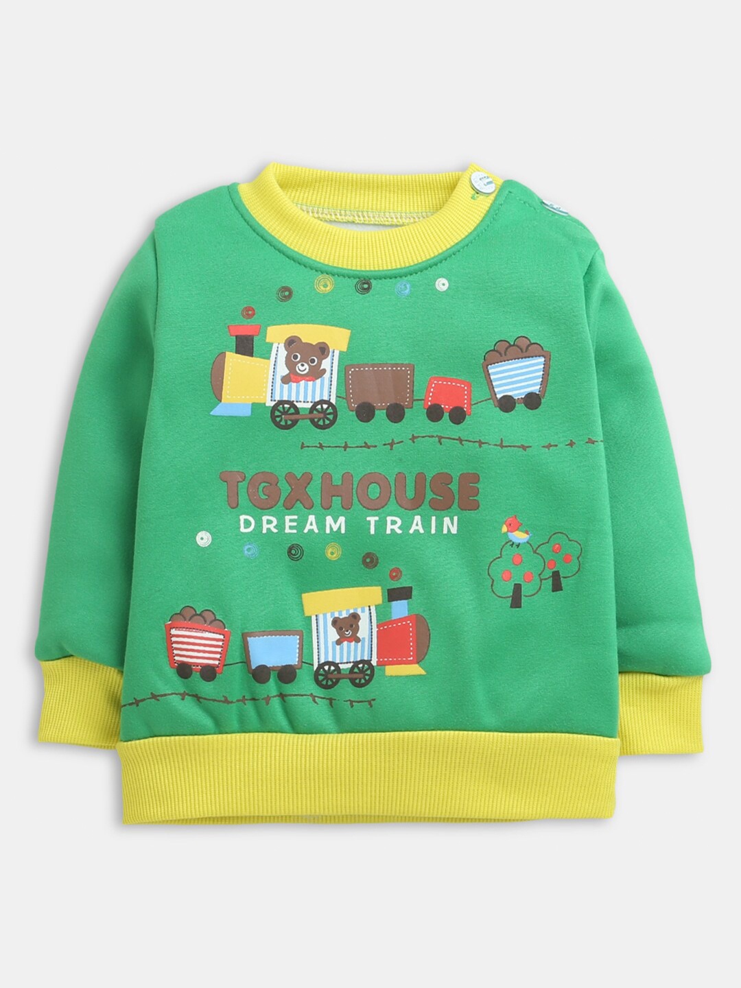 Hopscotch Boys Green Printed Cotton Sweatshirt