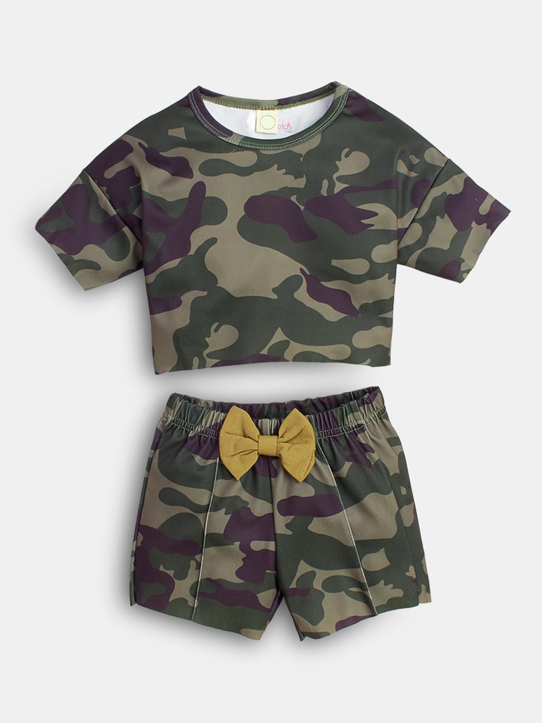 Hopscotch Girls Green & Purple Printed T-shirt with Shorts