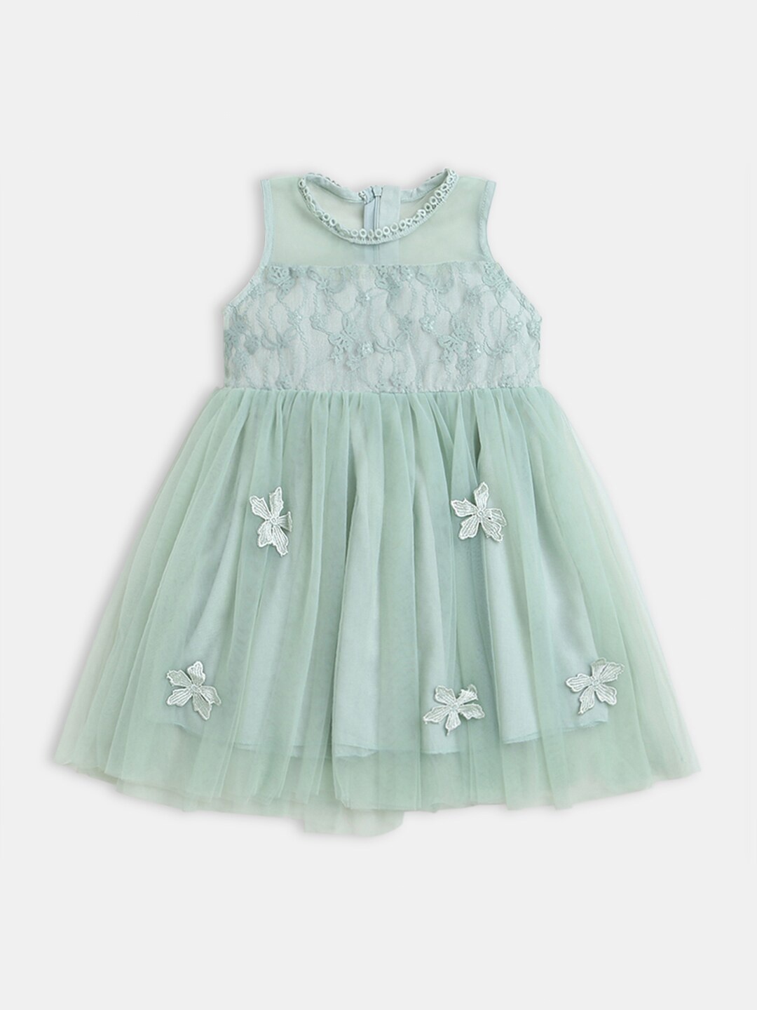 Hopscotch Girls Green Sleeveless Net Dress