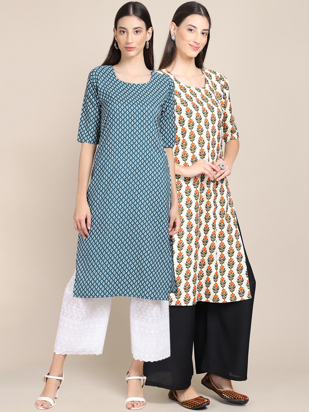 7Threads Set of 2 Women Printed Block Print Handloom Crepe Straight Kurta, Teal
7Threads Set of 2 Women Printed Block Print Handloom Crepe Straight Kurta, Teal