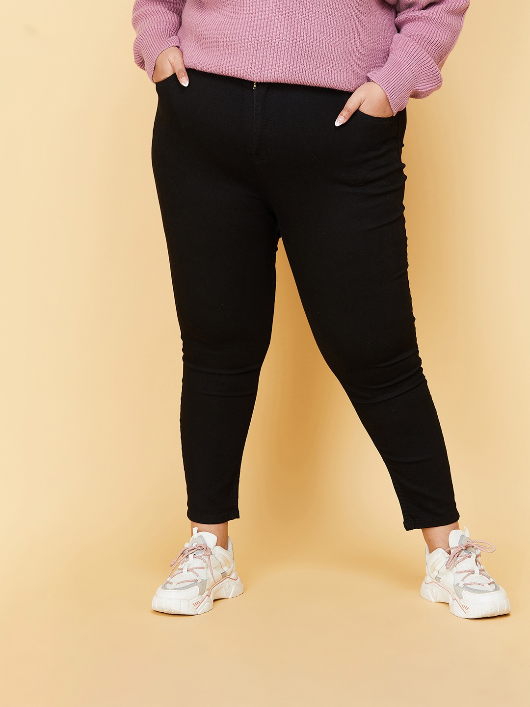 max Women Plus Size Black Clean Look Casual Jeans