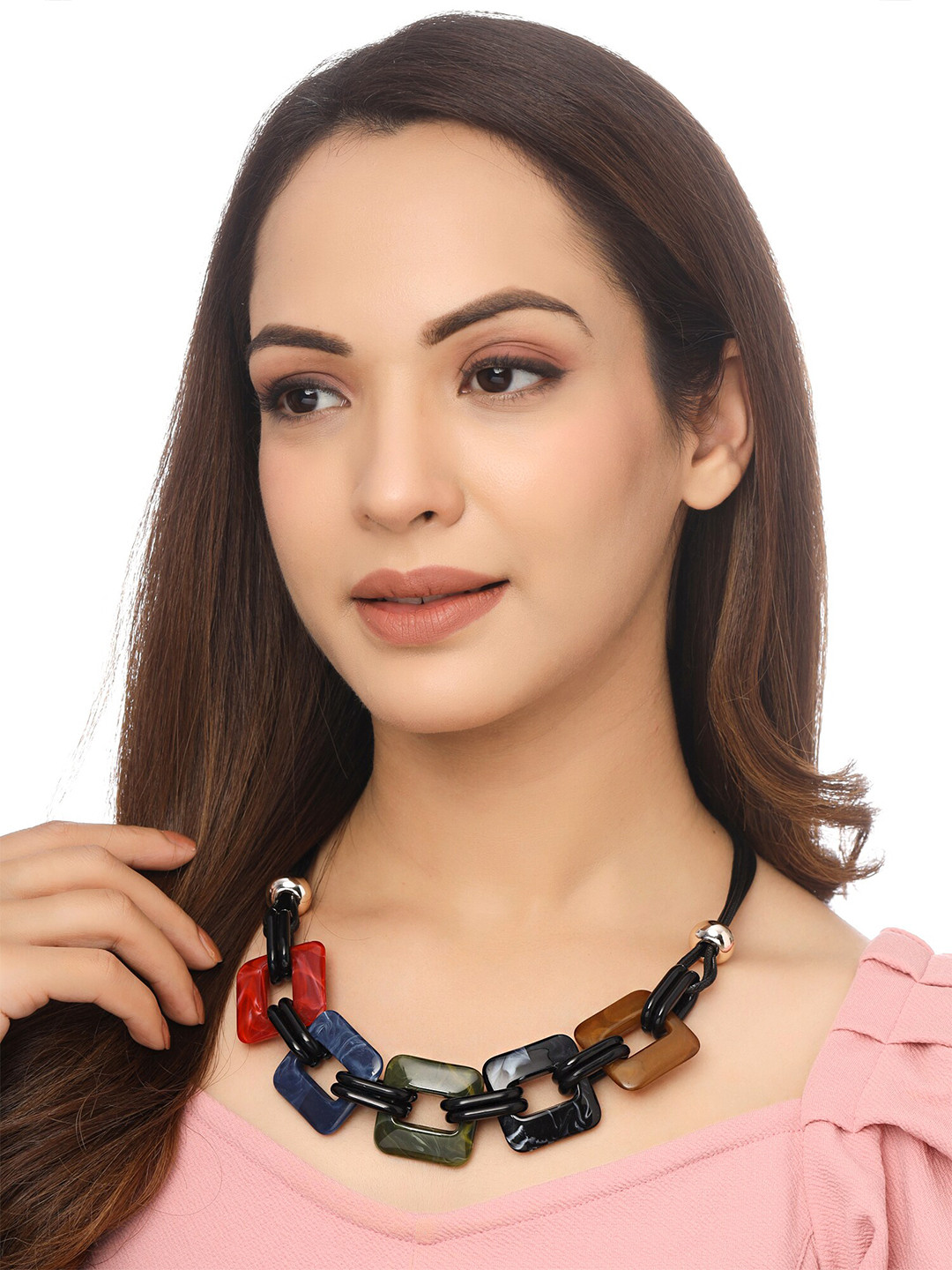 Unwind by Yellow Chimes Multi Color Square bold design necklace, Black 
Unwind by Yellow Chimes Multi Color Square bold design necklace, Black