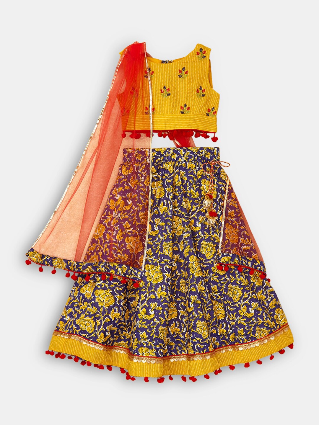 Hopscotch Girls Yellow & Navy Blue Printed Ready to Wear Lehenga & Blouse With Dupatta
Hopscotch Girls Yellow & Navy Blue Printed Ready to Wear Lehenga & Blouse With Dupatta