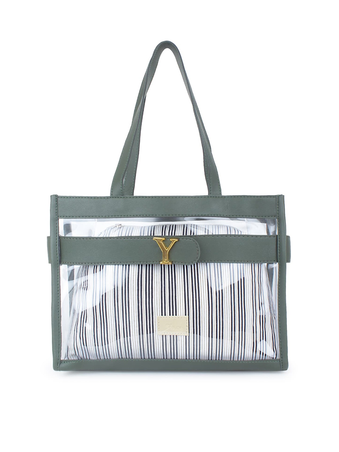 yelloe Green Solid transparent Shopper Handheld Bag