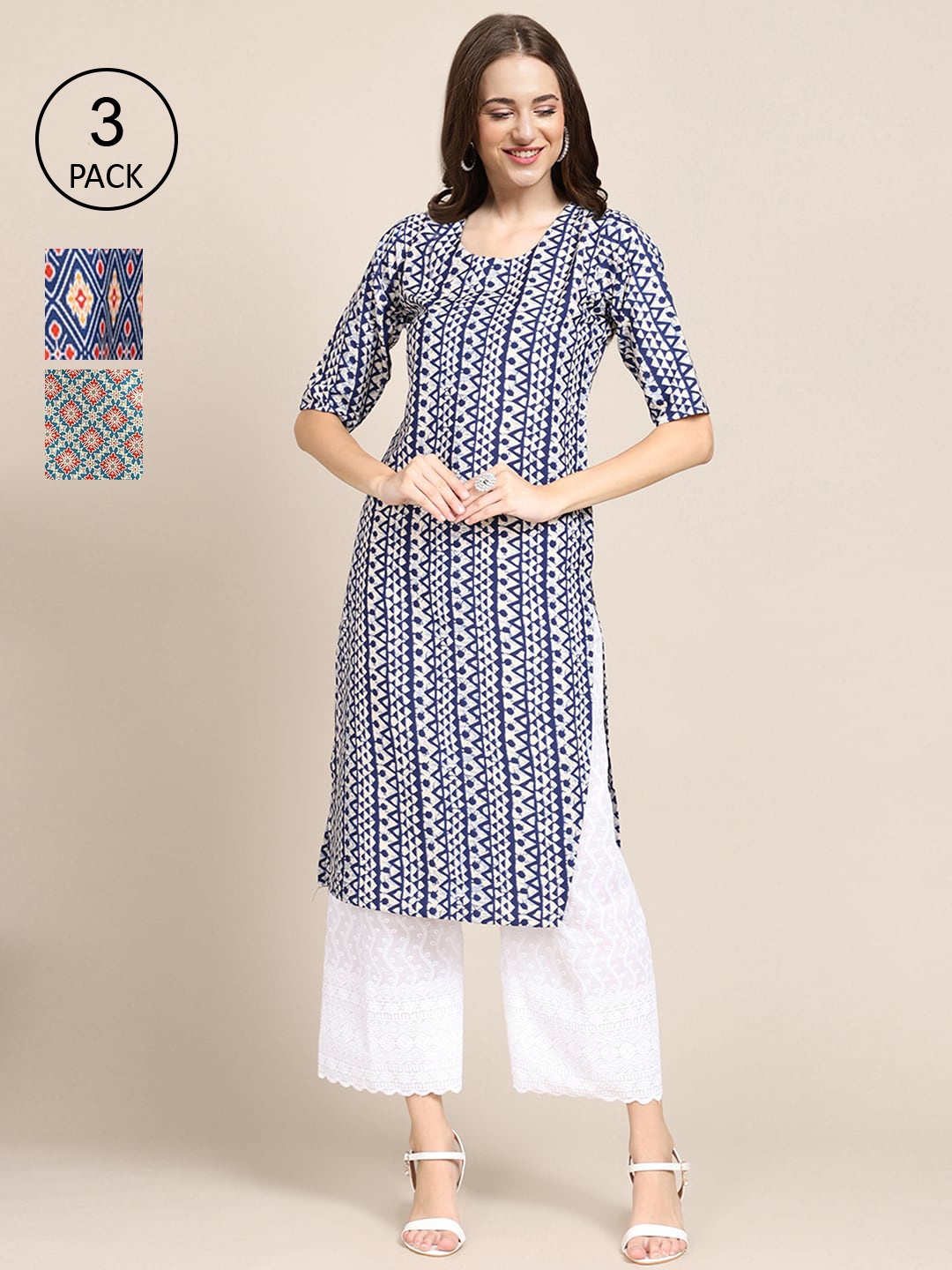 Ethnic basket Pack of 3 Women Blue & Red Ethnic Motifs Printed Block Print Crepe Kurta
Ethnic basket Pack of 3 Women Blue & Red Ethnic Motifs Printed Block Print Crepe Kurta