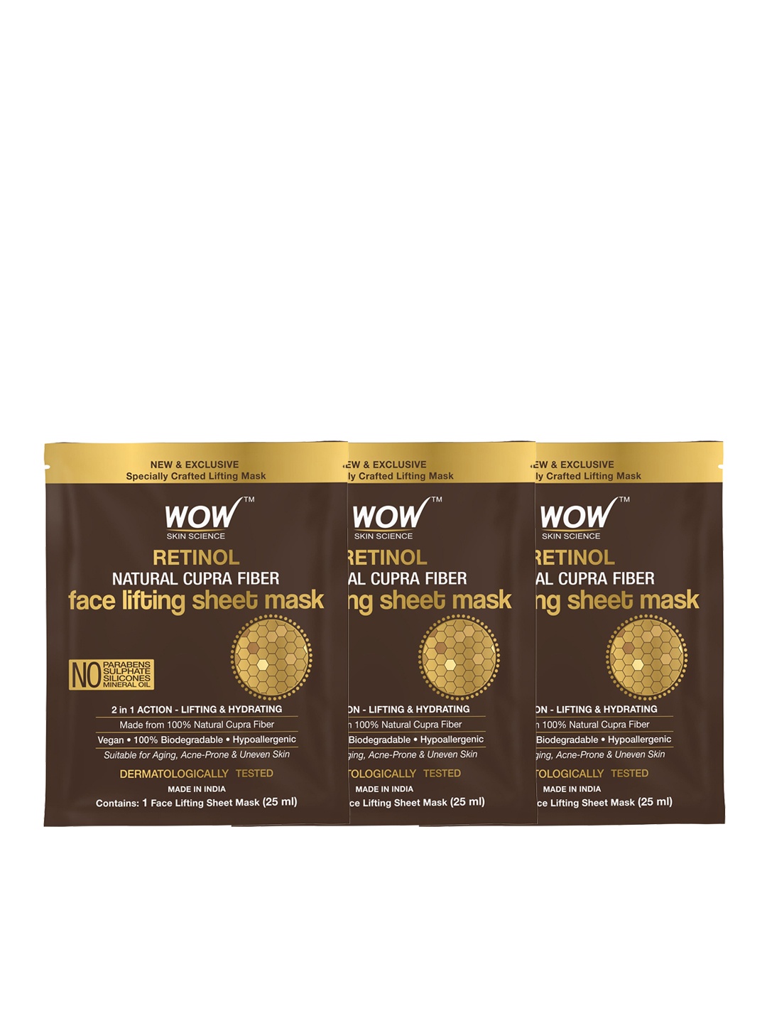 WOW SKIN SCIENCE Set of 3 Retinol Natural Cupra Natural Cupra Fiber Sheet Mask-25 ml Each, Coffee brown
WOW SKIN SCIENCE Set of 3 Retinol Natural Cupra Natural Cupra Fiber Sheet Mask-25 ml Each, Coffee brown
