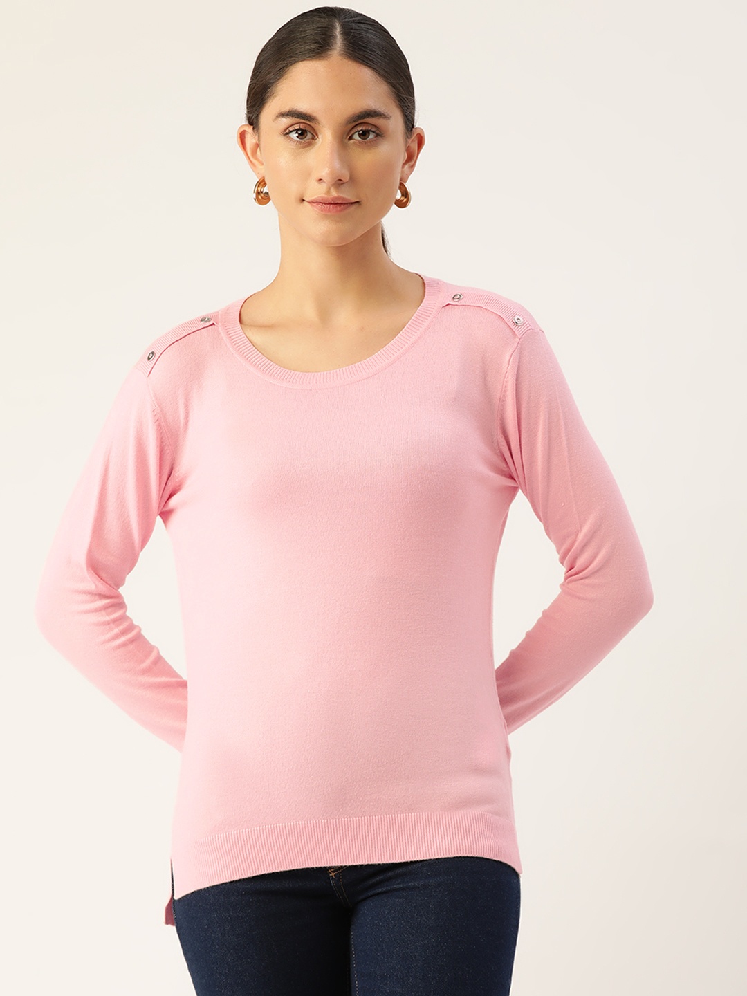 Madame Women Solid Pullover, Pink