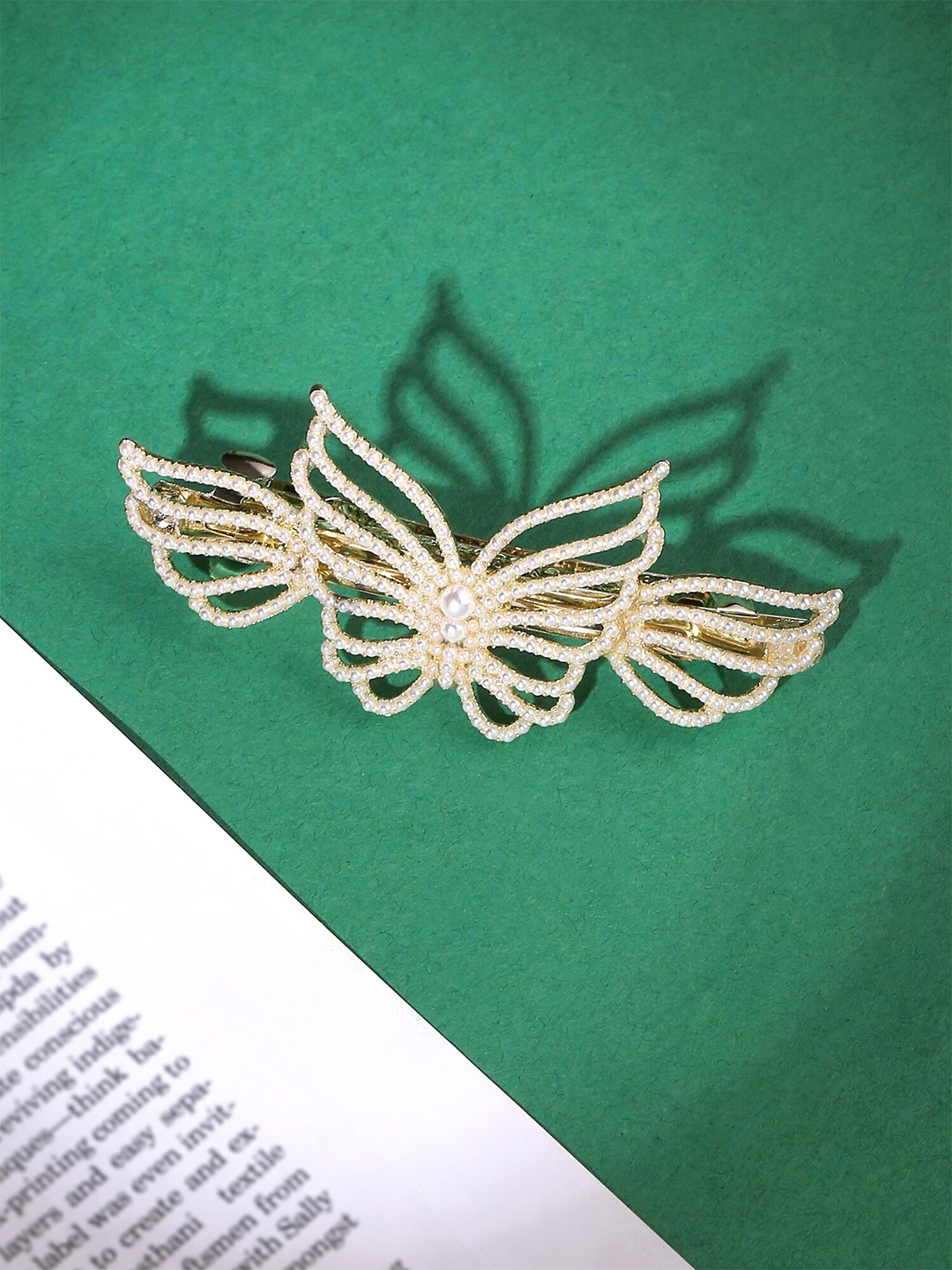 Yellow Chimes Butterfly Designed White Crystal Studded French Baratte Hair Clip, Gold
Yellow Chimes Butterfly Designed White Crystal Studded French Baratte Hair Clip, Gold