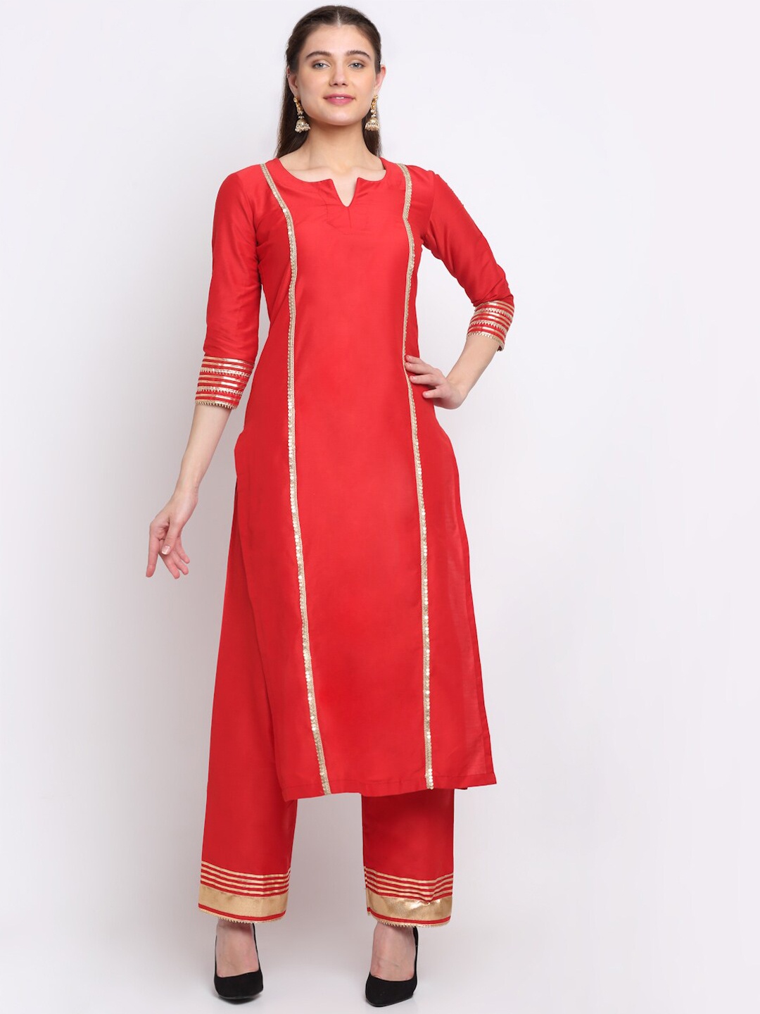 anokherang Women Panelled Gotta Patti And Sequins Embellished Kurta With Trouser, Red
anokherang Women Panelled Gotta Patti And Sequins Embellished Kurta With Trouser, Red