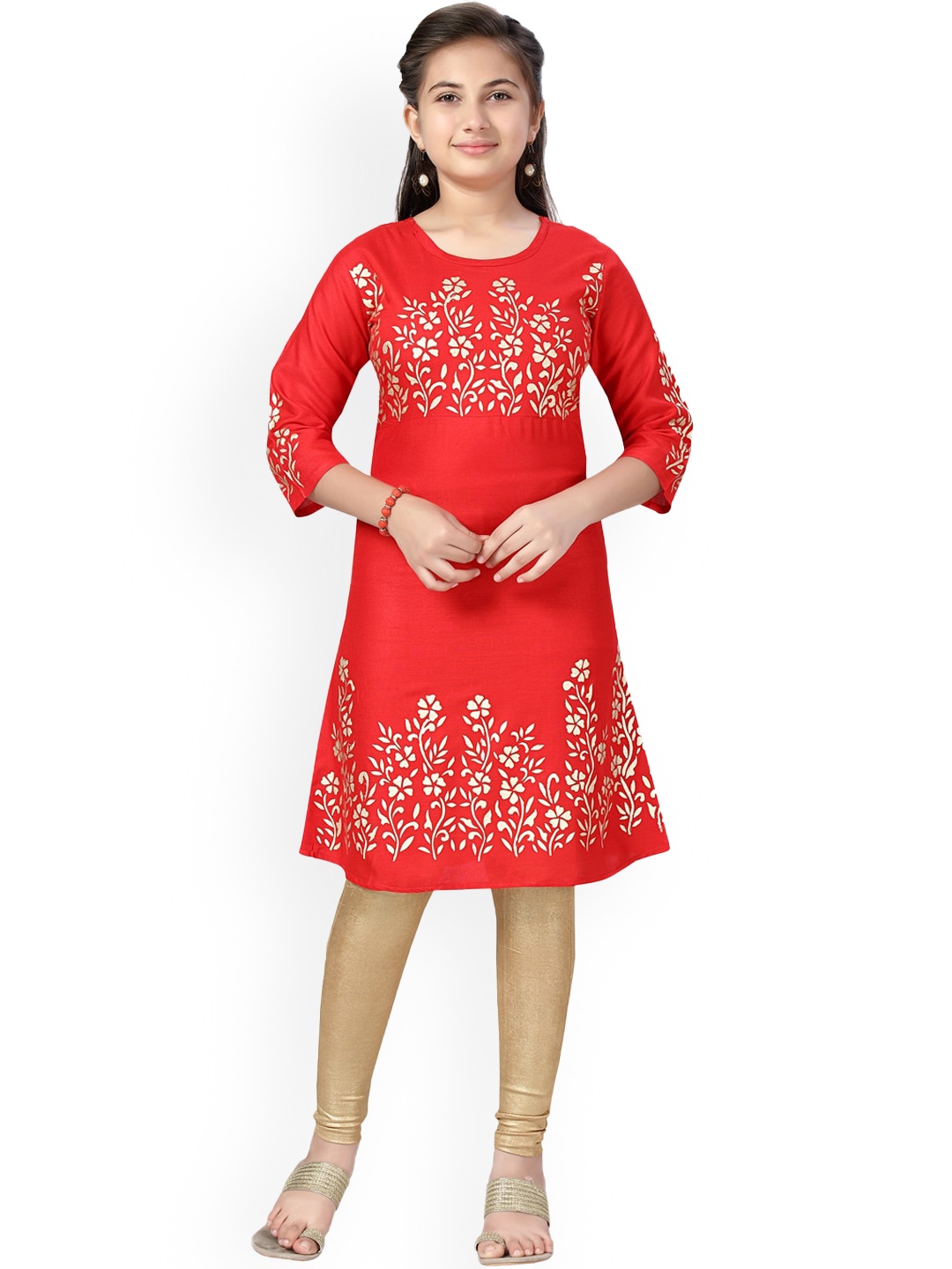 Aarika Girls Red Floral Printed Kurta