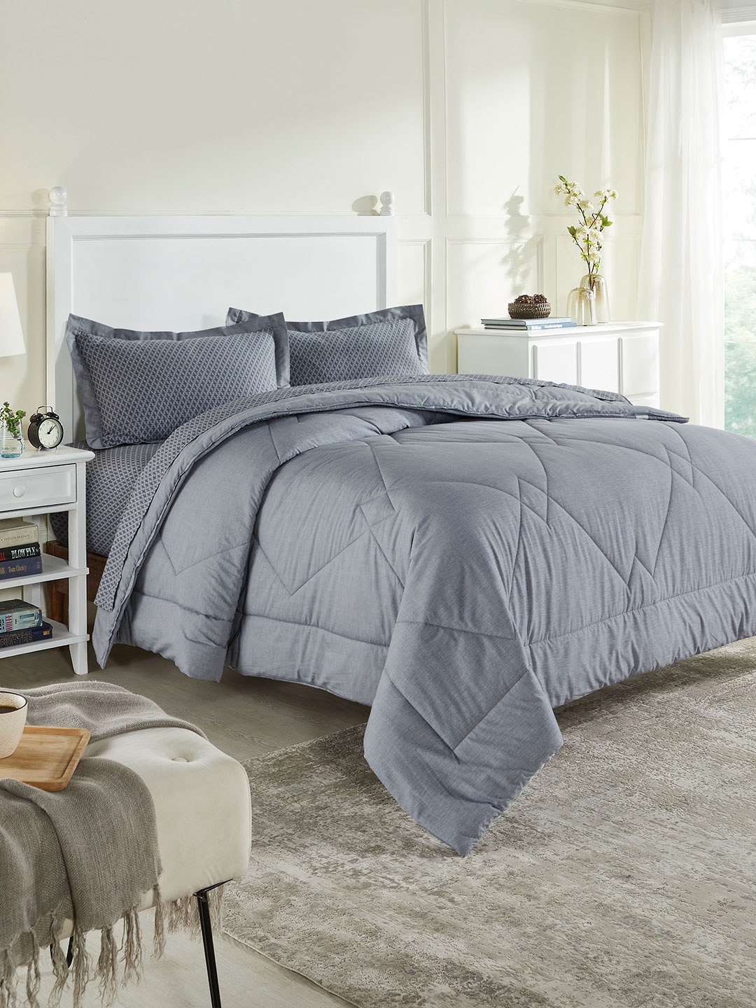 Trident Blue AC Room 150 GSM Double King Bedding Set