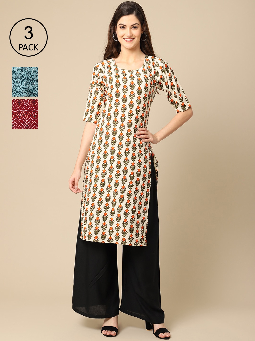 Ethnic basket Pack of 3 Women Ethnic Motifs Printed Block Print Crepe Kurta, Off white
Ethnic basket Pack of 3 Women Ethnic Motifs Printed Block Print Crepe Kurta, Off white