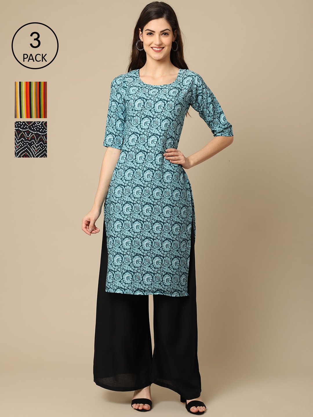 Ethnic basket Women Pack of 3 Black & Mustard Yellow Ethnic Motifs Printed Crepe Kurta
Ethnic basket Women Pack of 3 Black & Mustard Yellow Ethnic Motifs Printed Crepe Kurta