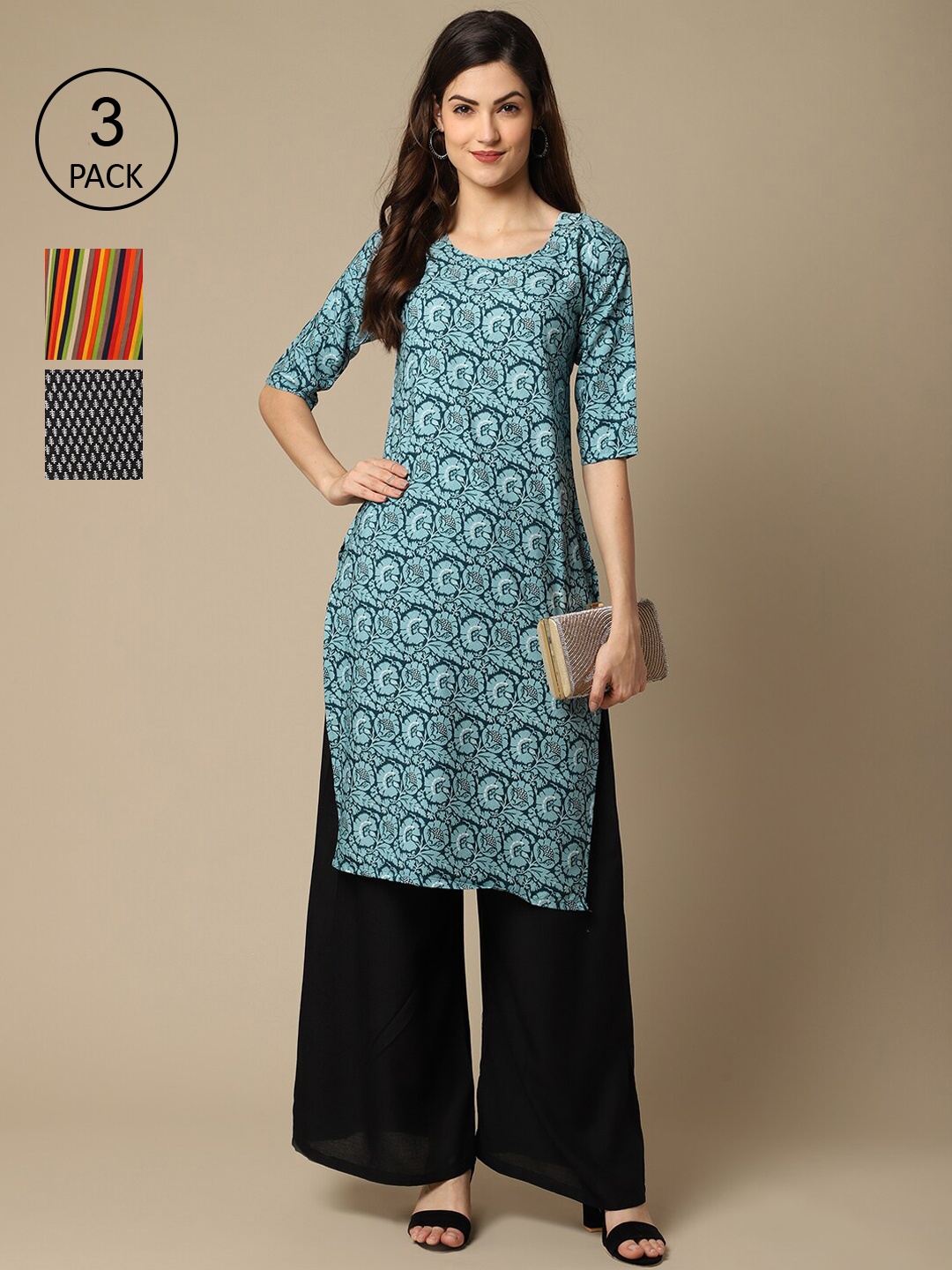 Ethnic basket Women Black & Blue Pack Of 3 Geometric Printed Block Print Crepe Kurta
Ethnic basket Women Black & Blue Pack Of 3 Geometric Printed Block Print Crepe Kurta