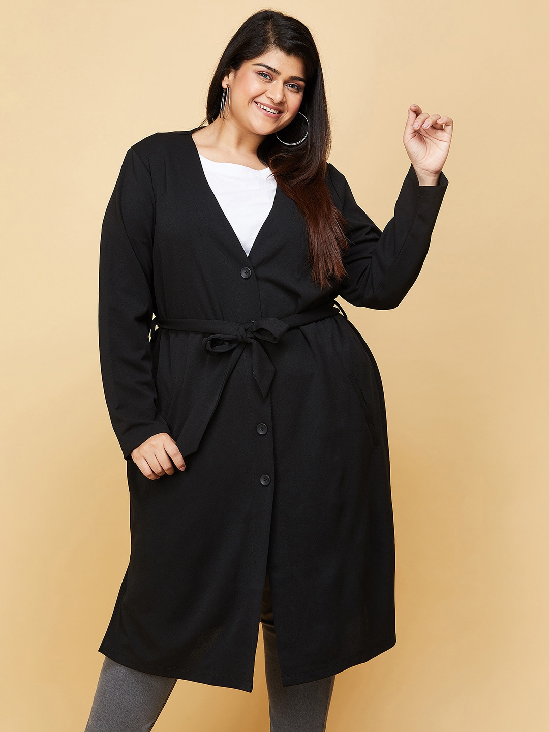 max Women Black Floral Longline Tailored Jacket
