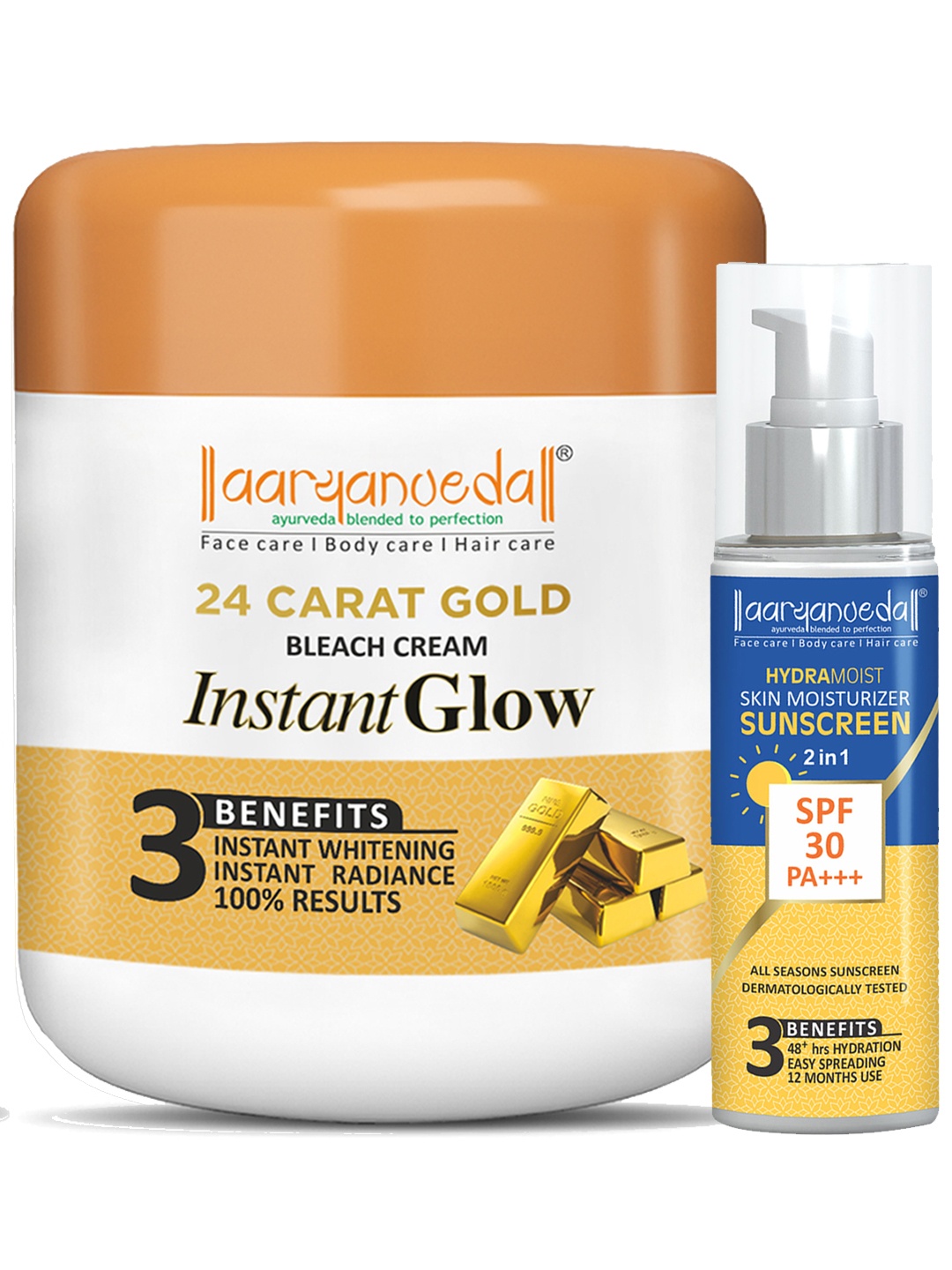 Aryanveda Set Of 24 Carat Gold Bleach Cream 450g & Hydra Moist SPF 15 Sunscreen 200ml, Multi
Aryanveda Set Of 24 Carat Gold Bleach Cream 450g & Hydra Moist SPF 15 Sunscreen 200ml, Multi