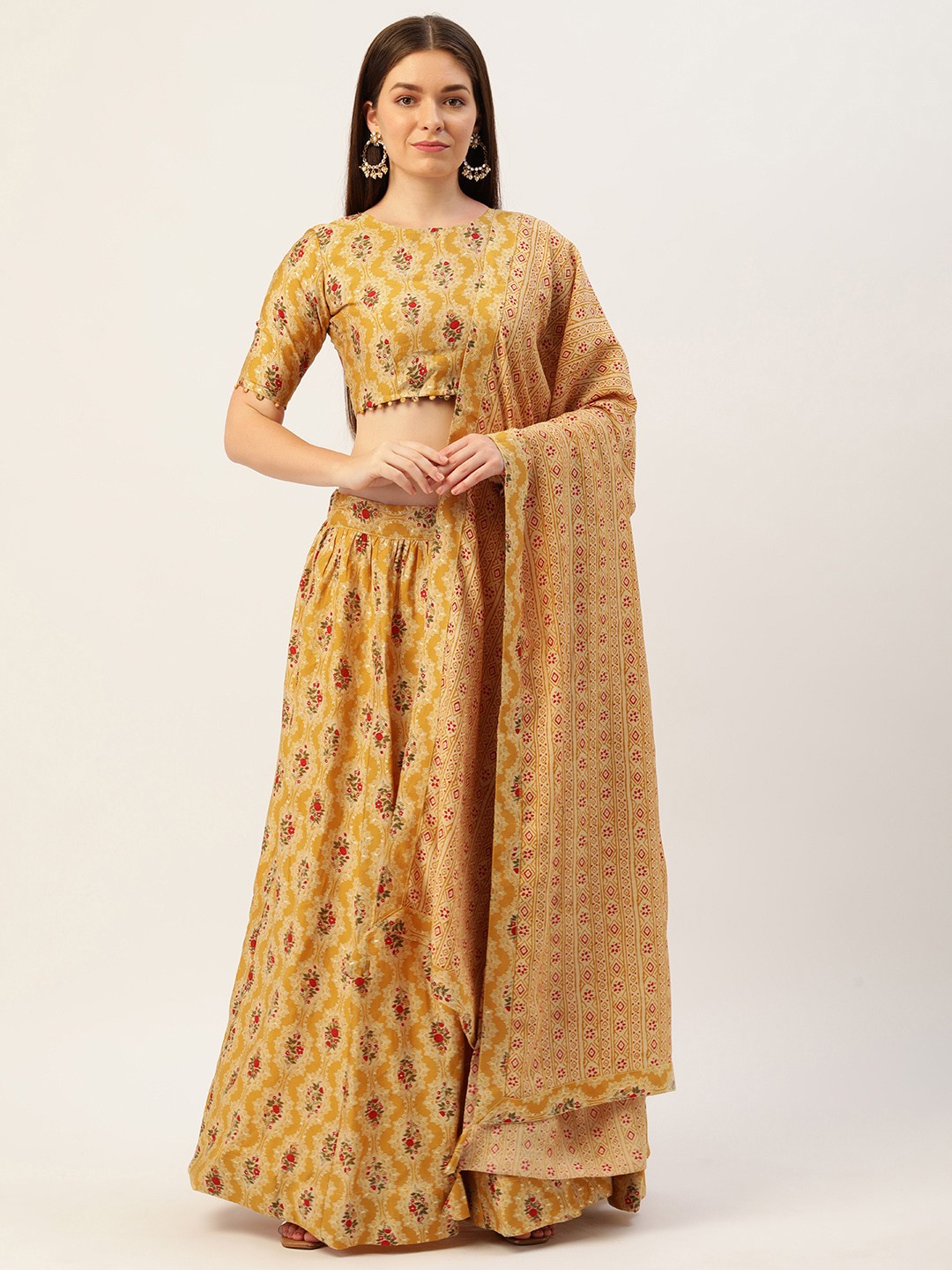 LOOKNBOOK ART Mustard & Red Printed Semi-Stitched Lehenga & Unstitched Blouse With Dupatta
LOOKNBOOK ART Mustard & Red Printed Semi-Stitched Lehenga & Unstitched Blouse With Dupatta