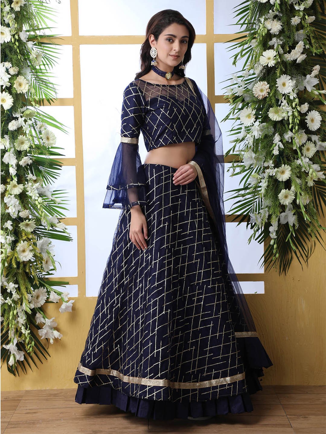 ODETTE Navy Blue & Gold-Toned Embellished Semi-Stitched Lehenga & Unstitched Blouse With Dupatta
ODETTE Navy Blue & Gold-Toned Embellished Semi-Stitched Lehenga & Unstitched Blouse With Dupatta
