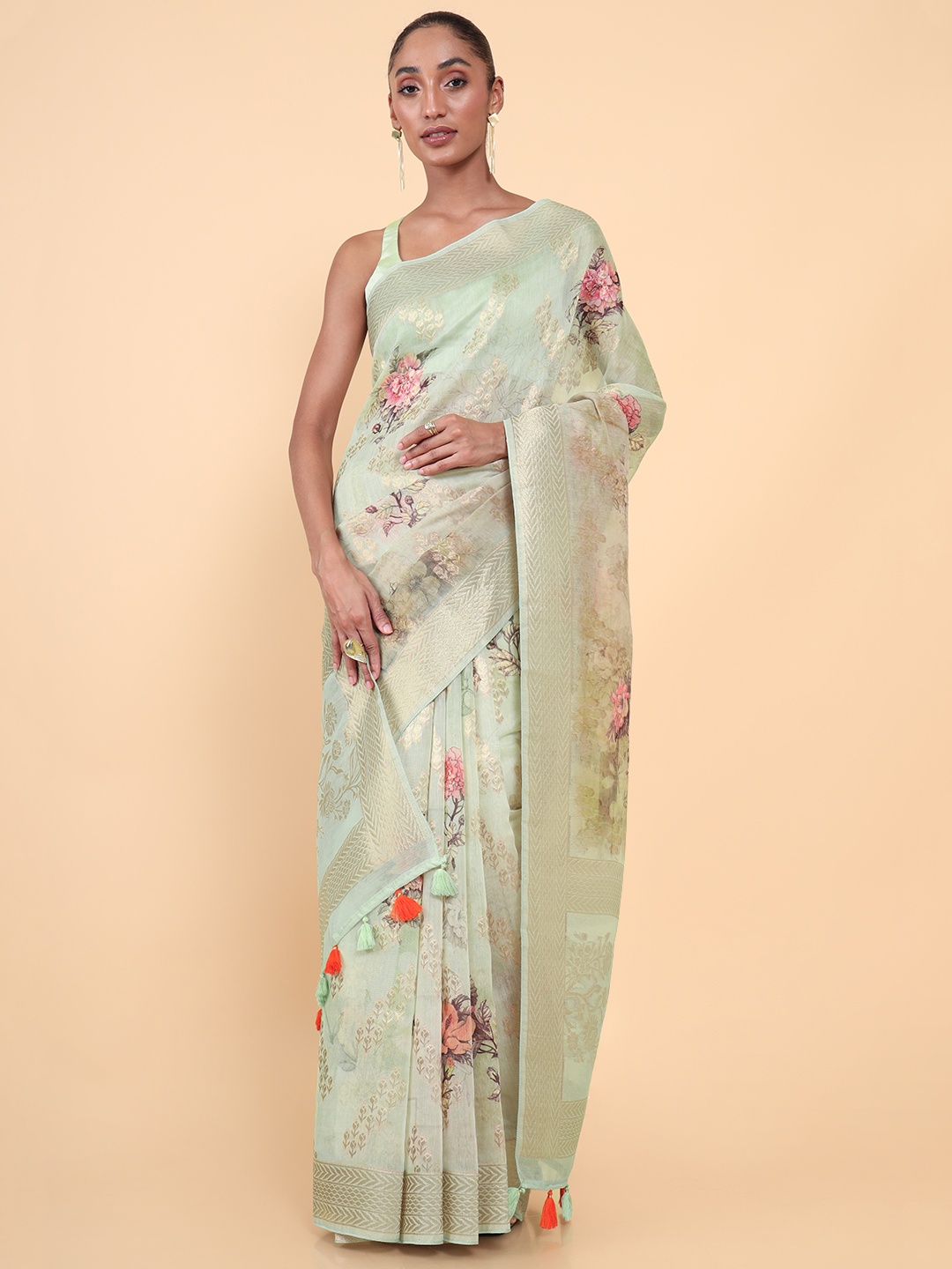 Soch Green Floral Zari Saree