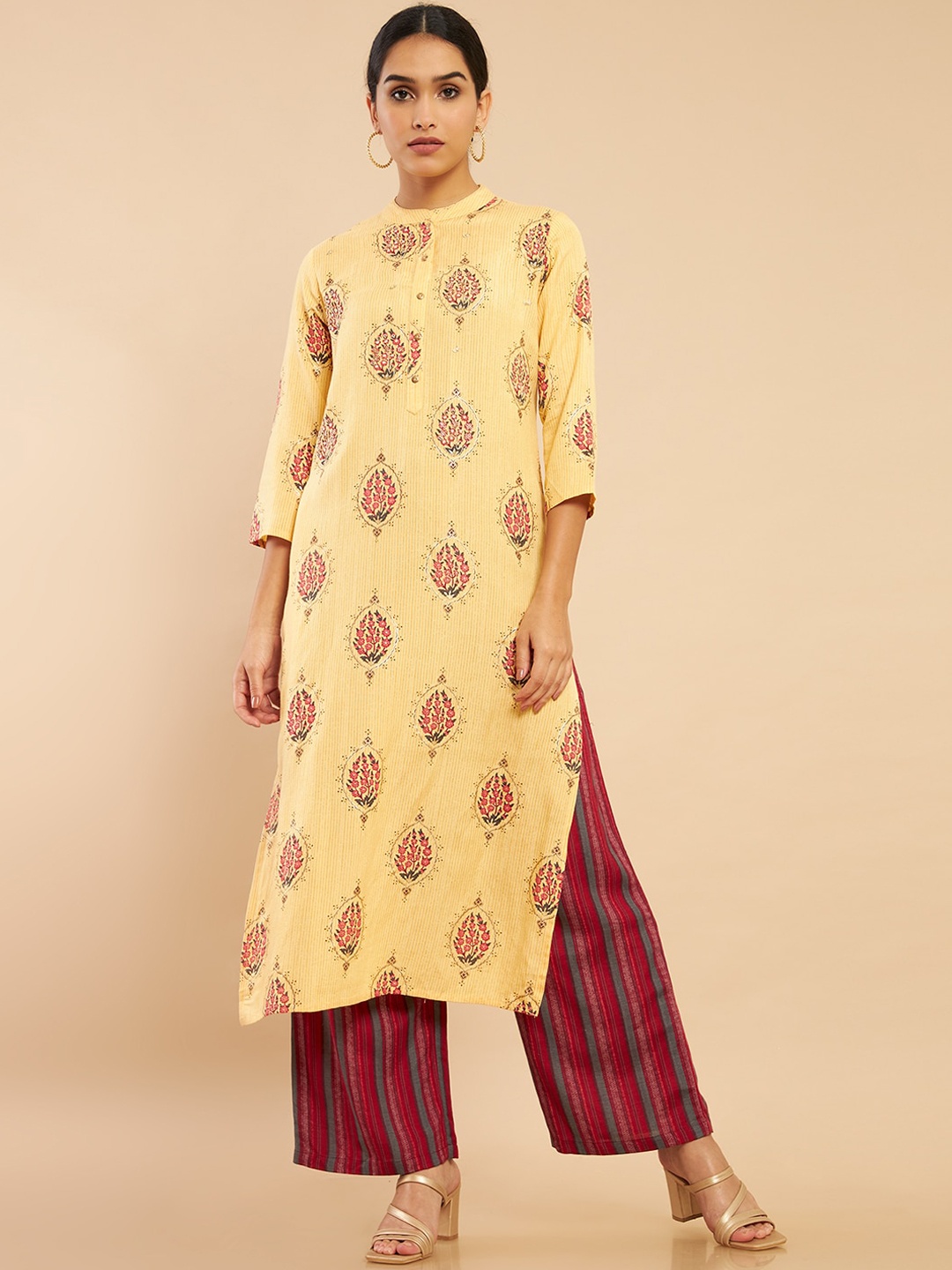 Soch Women Yellow Floral Printed Kurta and Palazoos