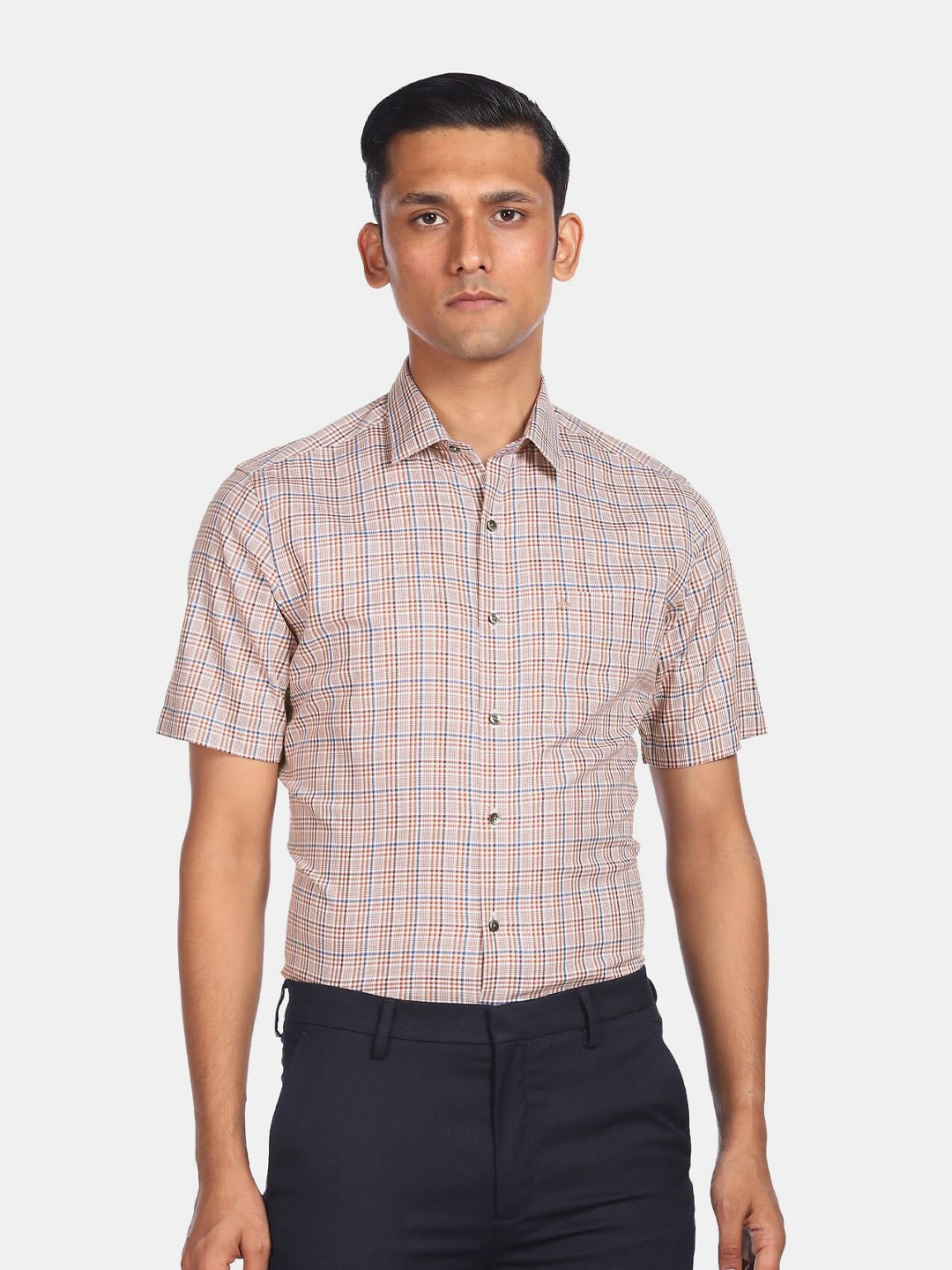 Arrow Men Brown Checked Formal Shirt