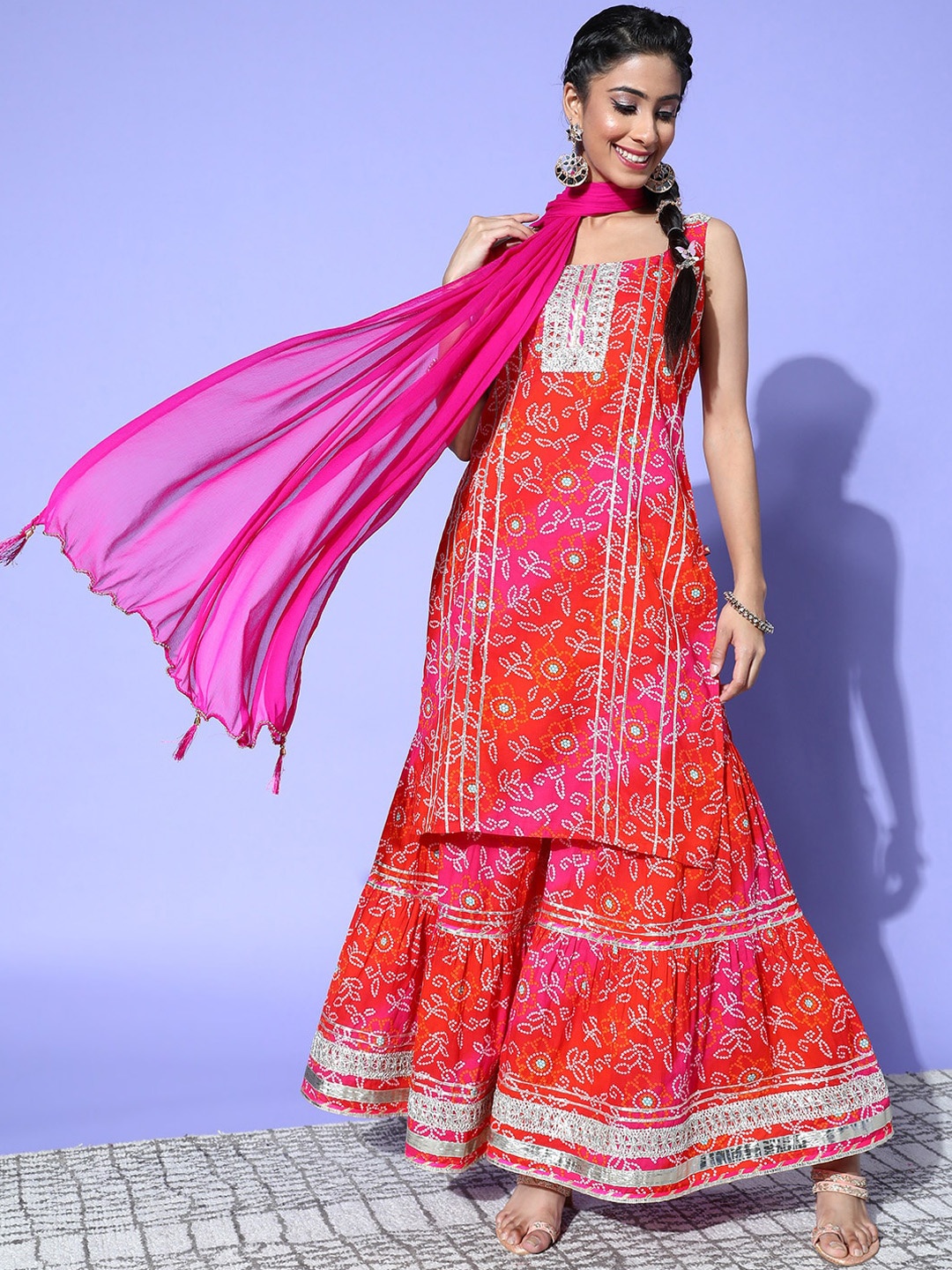 Varanga Women Pink Bandhani Printed Gotta Patti Pure Cotton Kurta with Sharara & Dupatta
Varanga Women Pink Bandhani Printed Gotta Patti Pure Cotton Kurta with Sharara & Dupatta