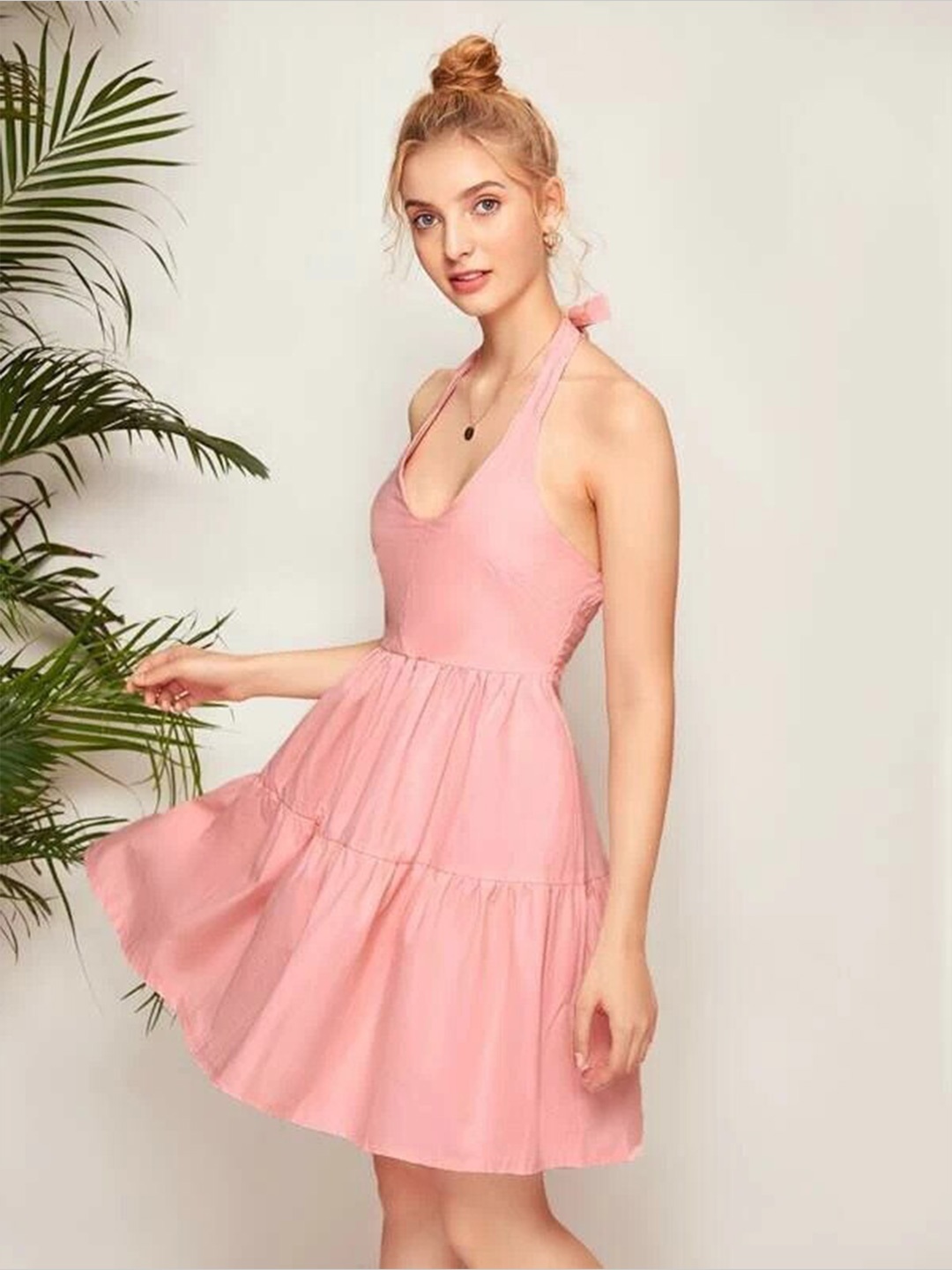 BoStreet Pink Halter Neck Dress
