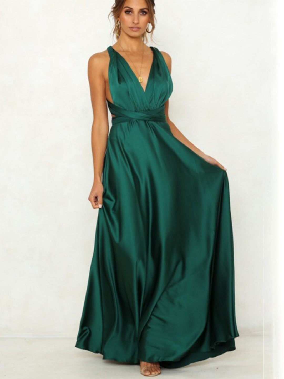 BoStreet Green Solid Gown Dresses