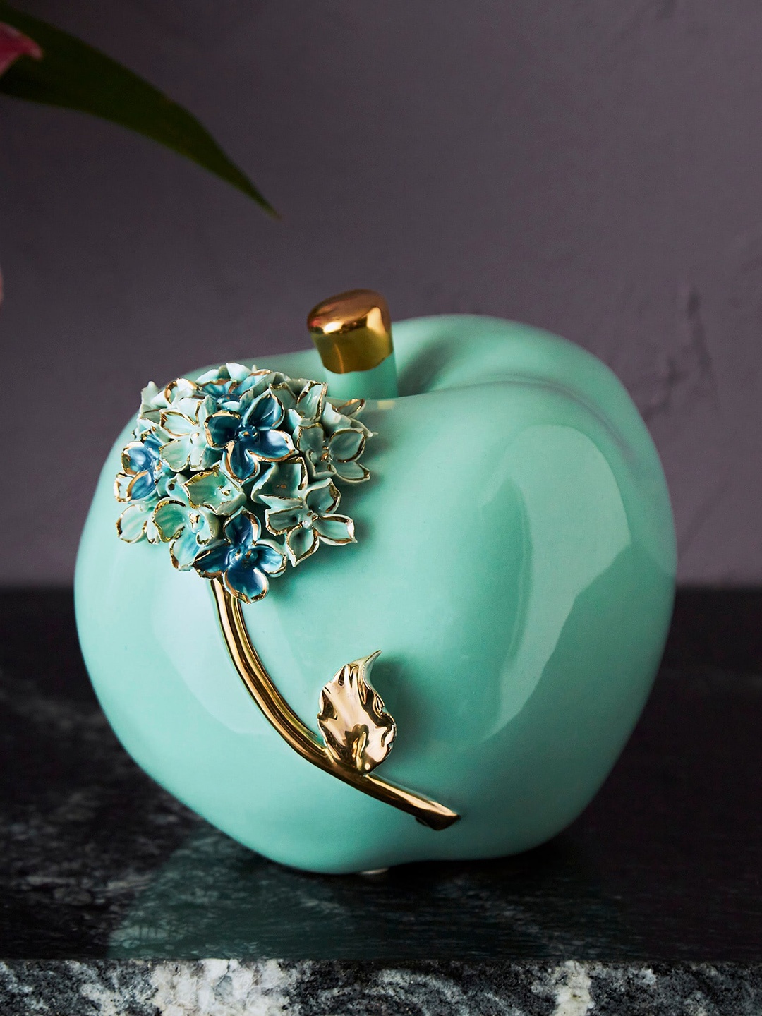 Home Centre Sea-Green Floral Apple Table Accent