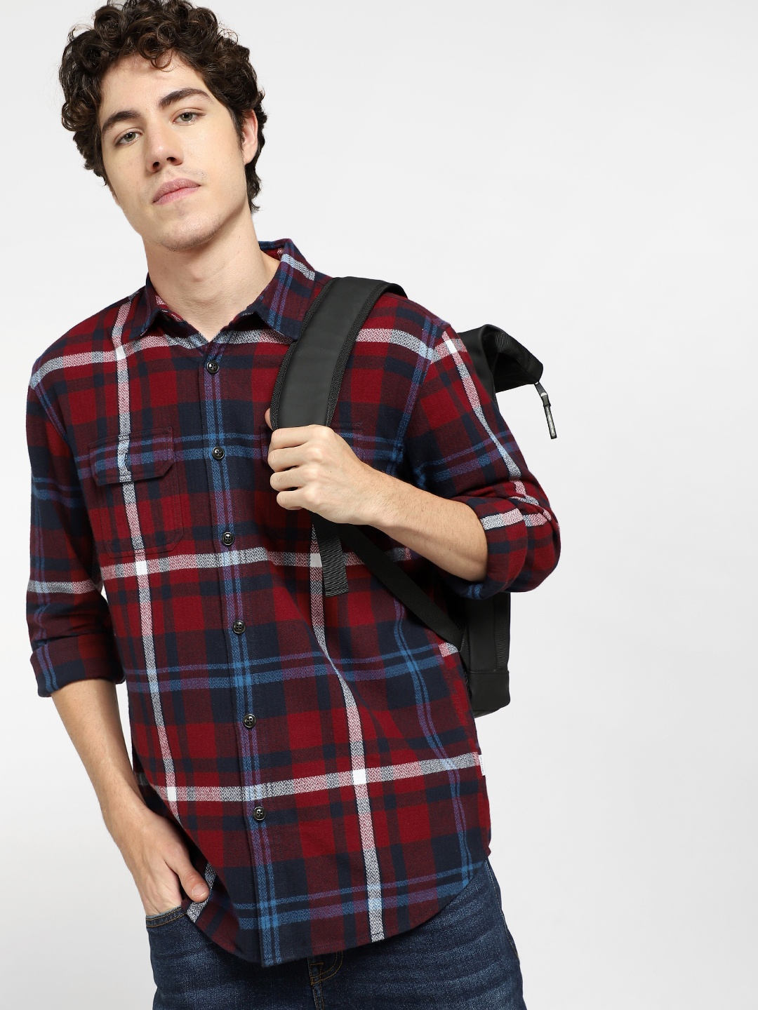 Jack & Jones Men Maroon Tartan Checks Checked Casual Shirt