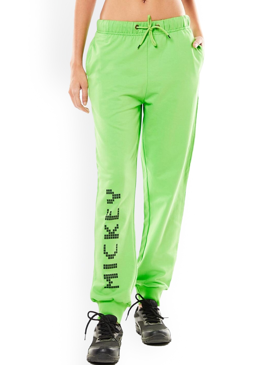Bewakoof Women Green Typography Printed Joggers