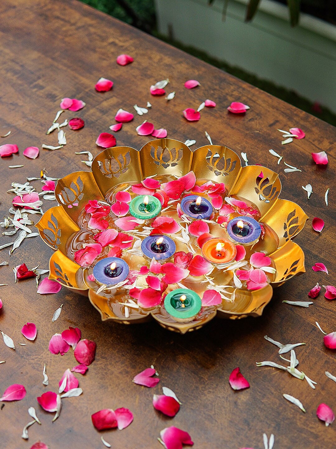 StatueStudio Gold-Toned Lotus Shape Urli Decorative Bowls