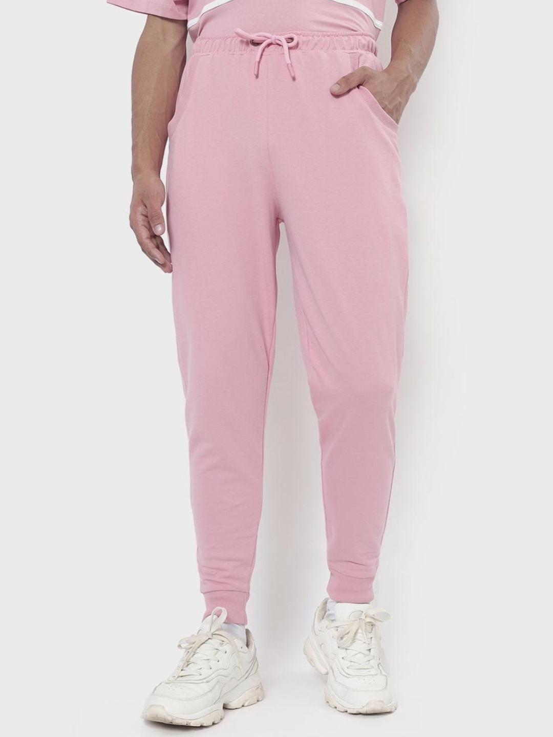 Bewakoof Men Pink Solid Cotton Joggers