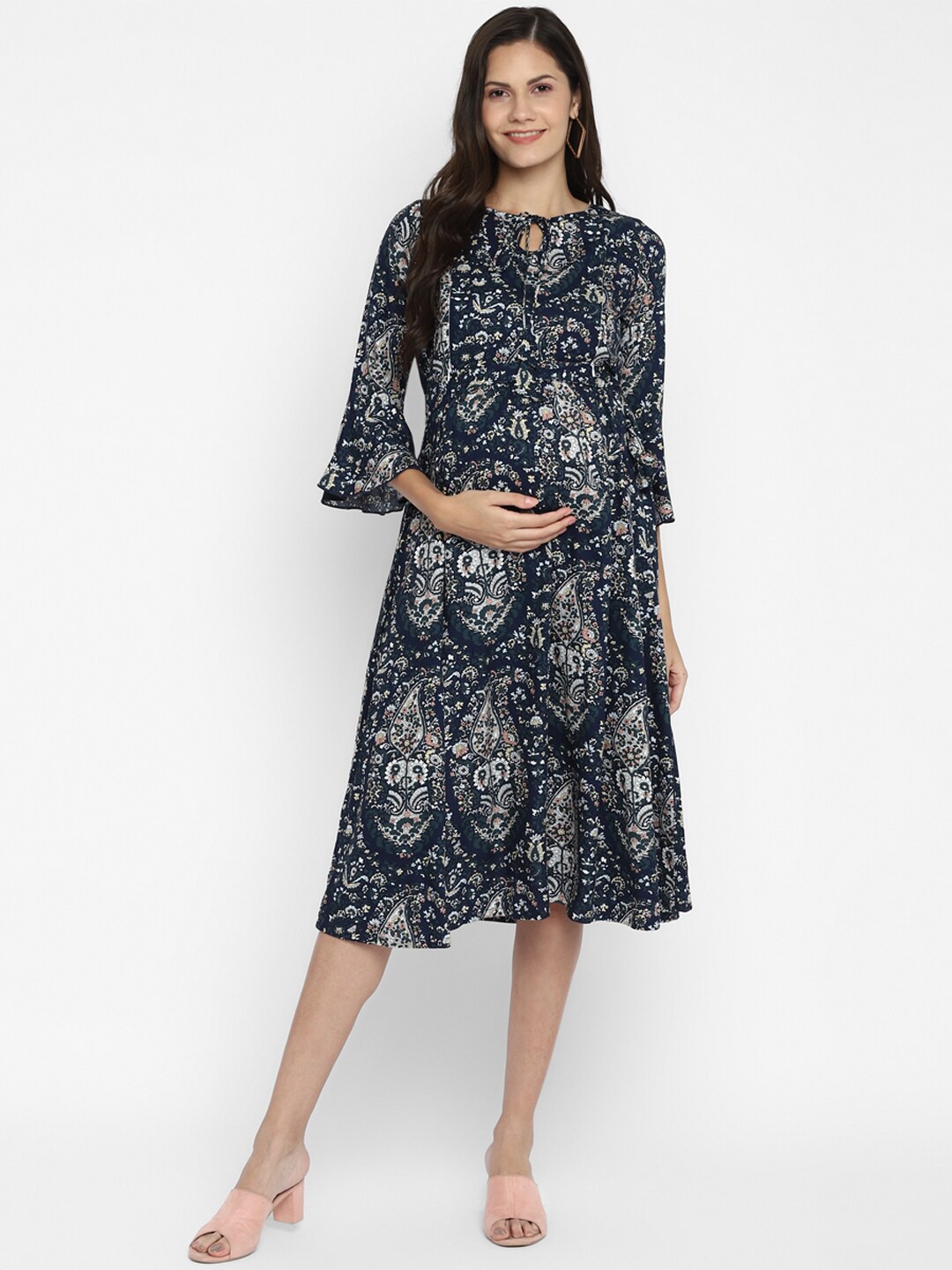 Momsoon Maternity Navy Blue Ethnic Motifs Tie-Up Neck Maternity A-Line Midi Dress
Momsoon Maternity Navy Blue Ethnic Motifs Tie-Up Neck Maternity A-Line Midi Dress