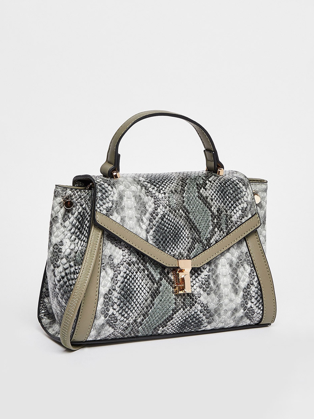 Styli Green Animal Print Satchel with Detachable Strap