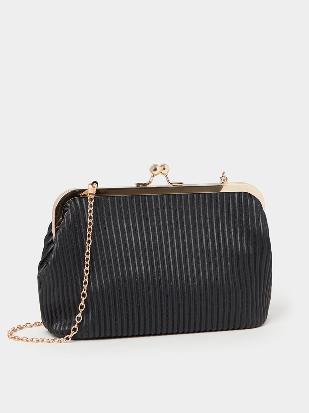 Styli Striped Structured Sling Bag, Black