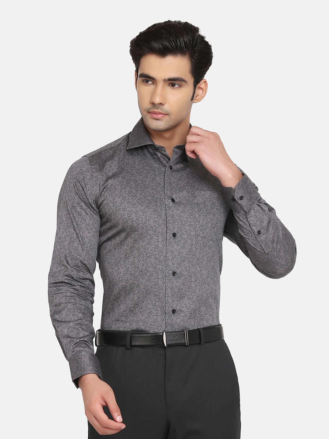 Blackberrys Men Black Slim Fit Floral Printed Cotton Formal Shirt