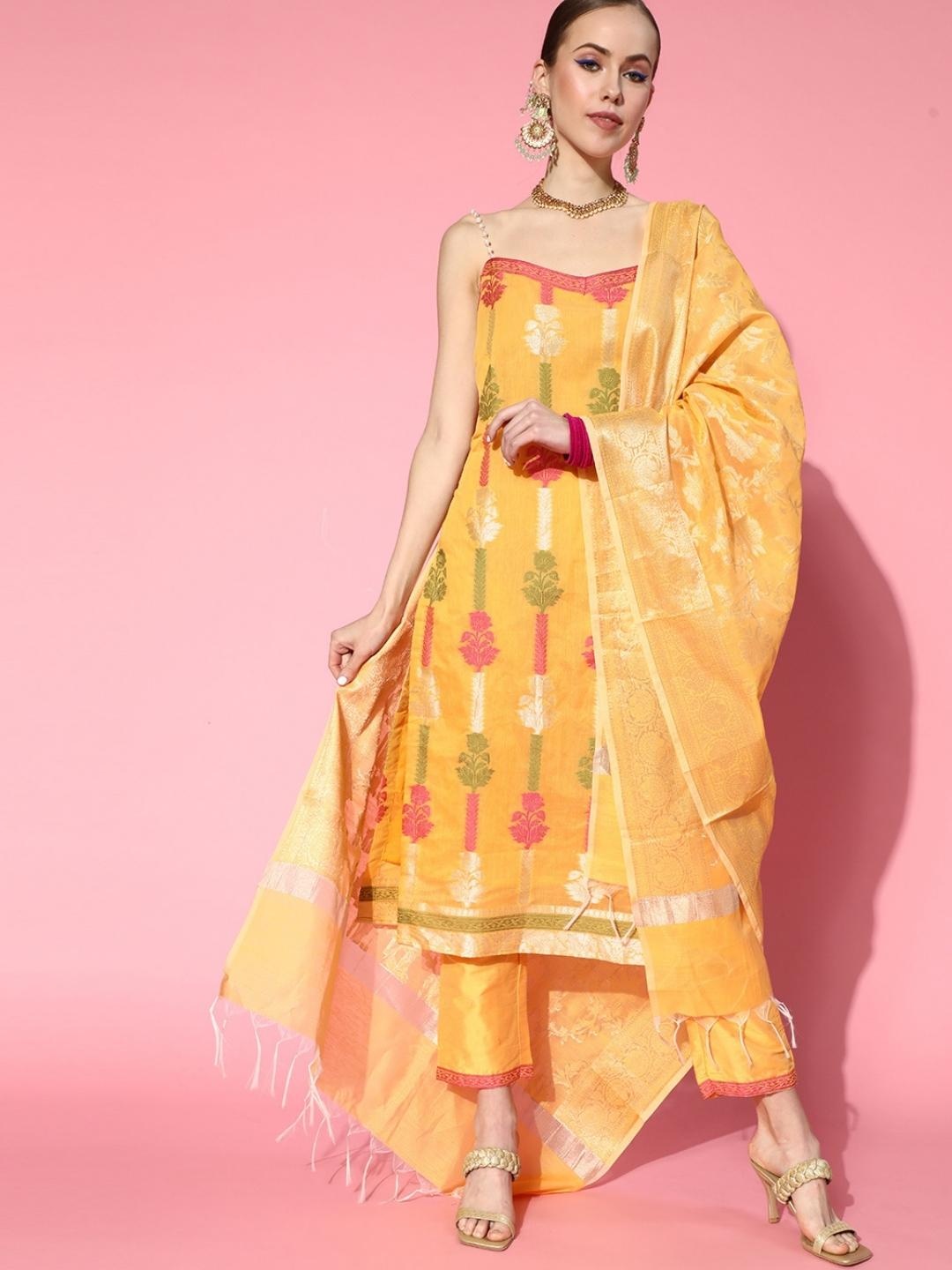 Chhabra 555 Yellow & Green Unstitched Dress Material