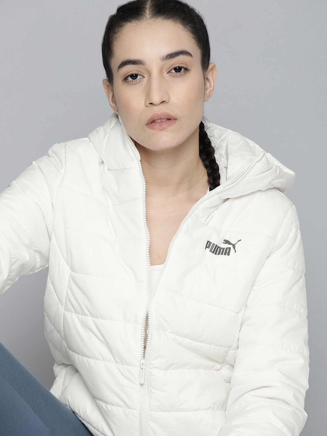 Puma Women Off White Solid Hooded Essential Padded Jacket with rainCELL Technology
Puma Women Off White Solid Hooded Essential Padded Jacket with rainCELL Technology