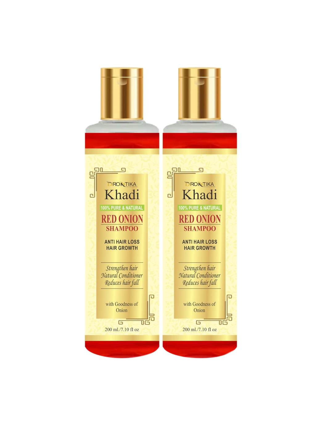 DRONTIKA Set of 2 Khadi Pure & Natural Red Onion Shampoo For Hair Growth - 200ml Each, Gold
DRONTIKA Set of 2 Khadi Pure & Natural Red Onion Shampoo For Hair Growth - 200ml Each, Gold