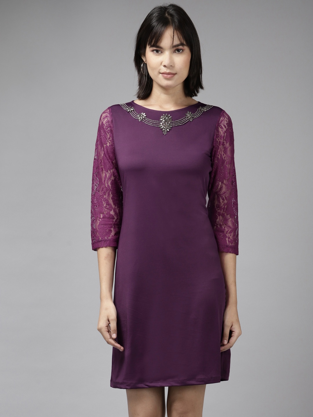 Aarika Purple Embellished Georgette Shirt Dress