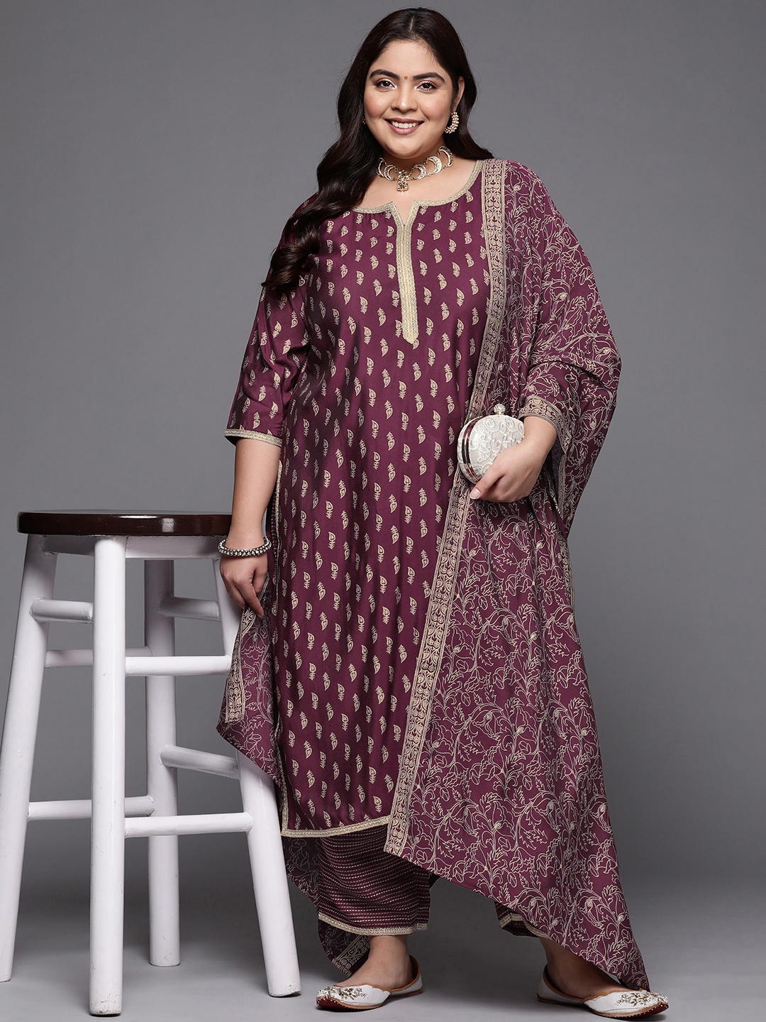 EXTRA LOVE BY LIBAS Women Ethnic Motifs Printed Zari Work Kurta with Palazzos & Dupatta, Purple
EXTRA LOVE BY LIBAS Women Ethnic Motifs Printed Zari Work Kurta with Palazzos & Dupatta, Purple