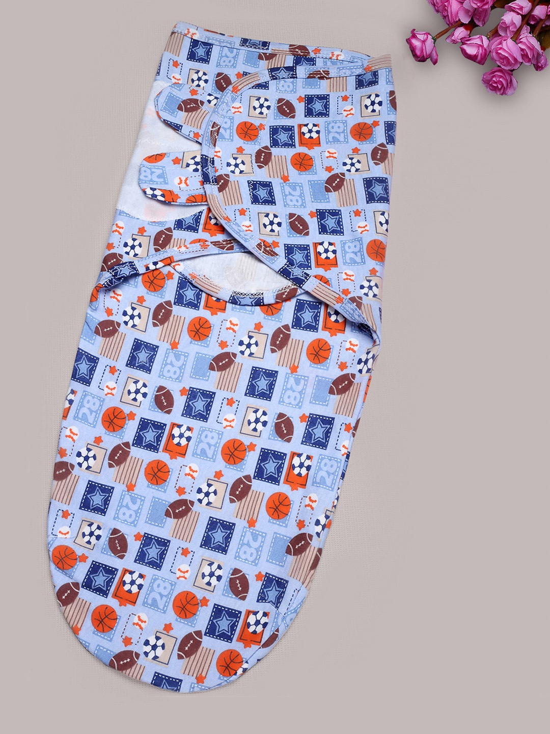 Babymoon Infants Printed Cotton Adjustable Swaddle Wrap, Blue