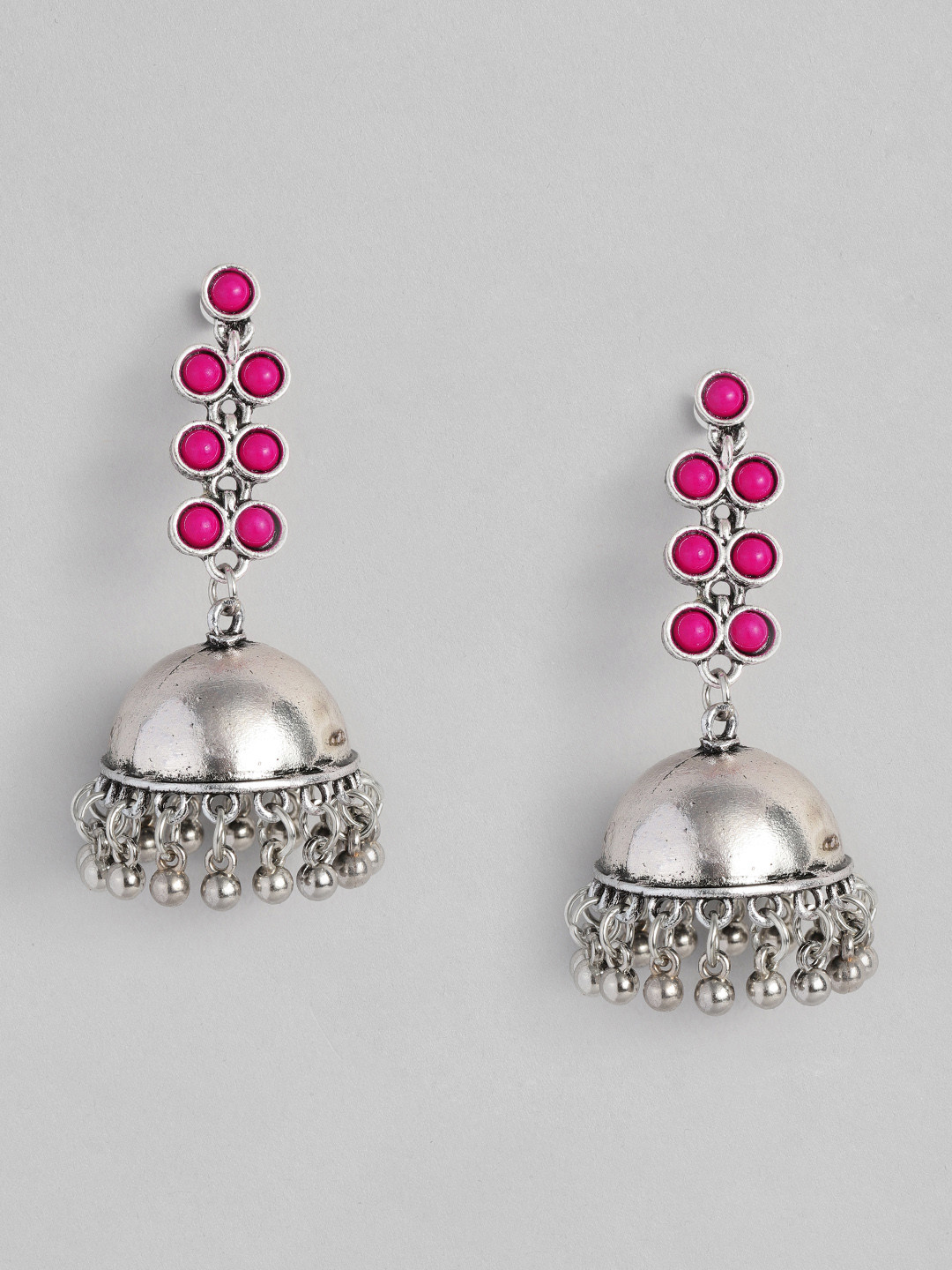 Sangria Studded Dome Shaped Jhumkas, Silver 
Sangria Studded Dome Shaped Jhumkas, Silver