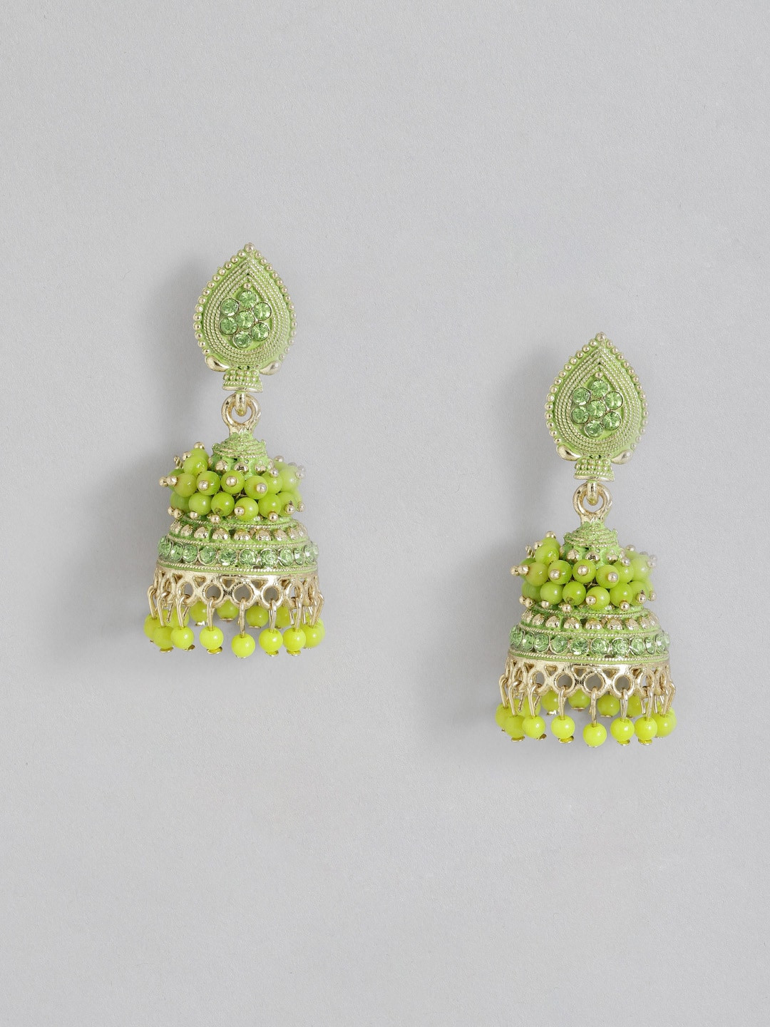 Sangria Stone Studded Dome Shaped Jhumkas, Gold 
Sangria Stone Studded Dome Shaped Jhumkas, Gold